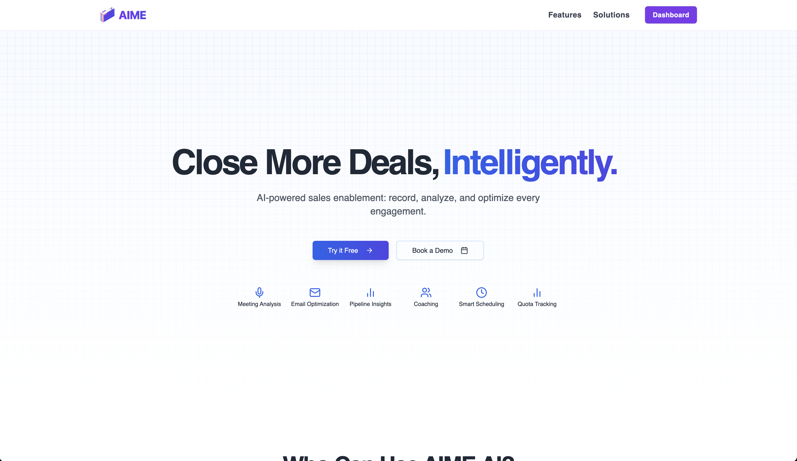 AIME operator console: meetings, calendar, integrations, voice-agent configuration