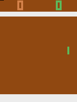 A trained DQN agent rallying and scoring against the built-in Pong opponent