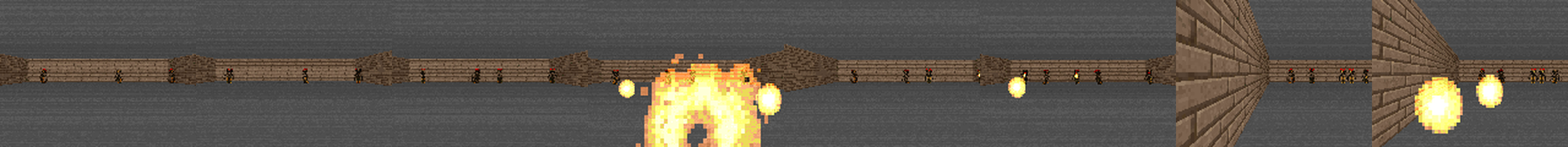 Eight frames from one real episode: the agent strafes across the room, keeping clear of incoming fireballs.